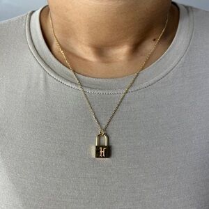 18k Gold H Initial Lock Necklace - Tarnish Free/Anti-Allergic